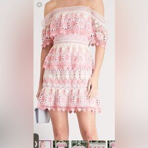 Self-Portrait Pink Floral Lace Mini Dress